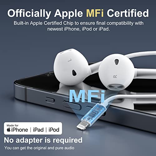 NIKYPJ Earbuds for iPhone, Lightning Headphones Earphones Wired Apple MFi Certified iPhone Headphones with Microphone Controller Compatible iPhone 13/12/11 Pro Max/Xs Max/XR/X/7/8 Plus All iOS White