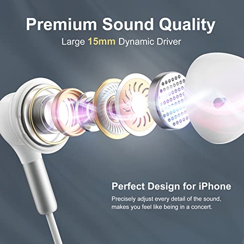 NIKYPJ Earbuds for iPhone, Lightning Headphones Earphones Wired Apple MFi Certified iPhone Headphones with Microphone Controller Compatible iPhone 13/12/11 Pro Max/Xs Max/XR/X/7/8 Plus All iOS White