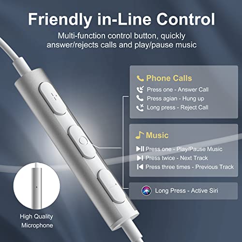 NIKYPJ Earbuds for iPhone, Lightning Headphones Earphones Wired Apple MFi Certified iPhone Headphones with Microphone Controller Compatible iPhone 13/12/11 Pro Max/Xs Max/XR/X/7/8 Plus All iOS White