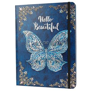 ruled journal notebook, b5 3d butterfly embossed hardcover writing journal with elastic closure band, 192 pages lined paper for school, office, home, 9″ x 6.9″ (blue)