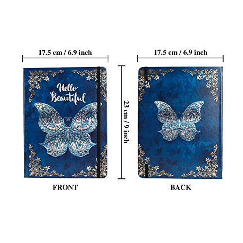 Ruled Journal Notebook, B5 3D Butterfly Embossed Hardcover Writing Journal with Elastic Closure Band, 192 Pages Lined Paper for School, Office, Home, 9" X 6.9" (Blue)