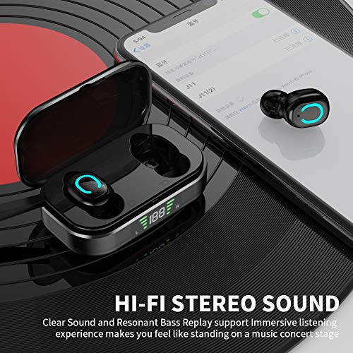 Elrigs Bluetooth 5.0 True Wireless Earbuds with Charging Case for iPhone Android, 28H Playtime, IPX5 Waterproof, TWS Stereo Headphones with mic, in-Ear Earphones Headset with LED Display…