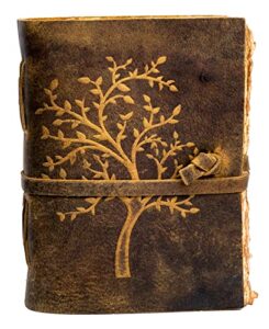 vintage leather journal tree of life – leather bound journal – vintage deckle edge paper – sketchbook – journal for women men – book of shadows by leather village (distressed brown, 8 inchesx6 inches)
