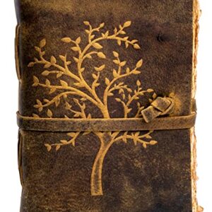 Vintage Leather Journal Tree of Life - Leather Bound Journal - Vintage Deckle Edge Paper - Sketchbook - Journal for Women Men - Book of Shadows by LEATHER VILLAGE (Distressed Brown, 8 inchesX6 inches)