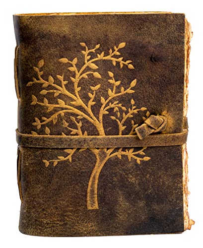 Vintage Leather Journal Tree of Life - Leather Bound Journal - Vintage Deckle Edge Paper - Sketchbook - Journal for Women Men - Book of Shadows by LEATHER VILLAGE (Distressed Brown, 8 inchesX6 inches)