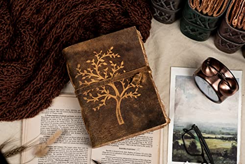 Vintage Leather Journal Tree of Life - Leather Bound Journal - Vintage Deckle Edge Paper - Sketchbook - Journal for Women Men - Book of Shadows by LEATHER VILLAGE (Distressed Brown, 8 inchesX6 inches)