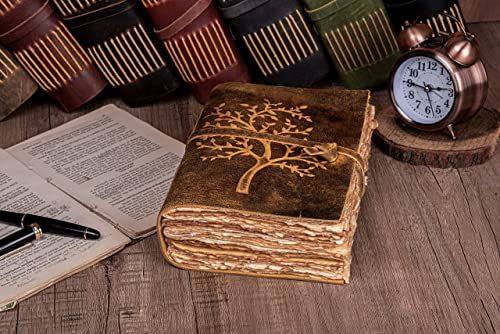 Vintage Leather Journal Tree of Life - Leather Bound Journal - Vintage Deckle Edge Paper - Sketchbook - Journal for Women Men - Book of Shadows by LEATHER VILLAGE (Distressed Brown, 8 inchesX6 inches)