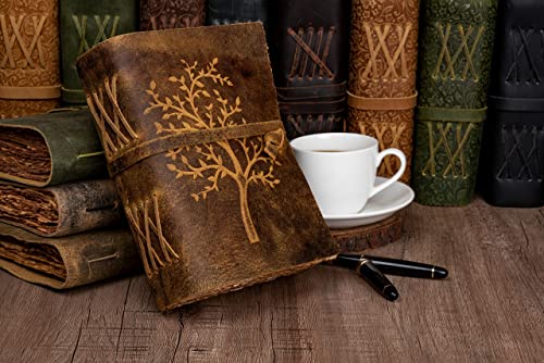 Vintage Leather Journal Tree of Life - Leather Bound Journal - Vintage Deckle Edge Paper - Sketchbook - Journal for Women Men - Book of Shadows by LEATHER VILLAGE (Distressed Brown, 8 inchesX6 inches)