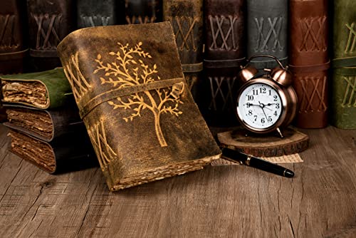 Vintage Leather Journal Tree of Life - Leather Bound Journal - Vintage Deckle Edge Paper - Sketchbook - Journal for Women Men - Book of Shadows by LEATHER VILLAGE (Distressed Brown, 8 inchesX6 inches)