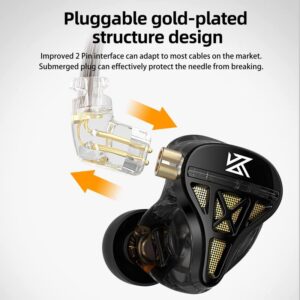KZ DQS Wired Headphone HiFi Dynamic Drivers Earbuds Bass 2pin 3.5mm Sports Music Game Headphone（Black,no mic）
