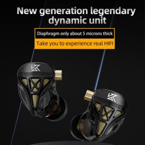 KZ DQS Wired Headphone HiFi Dynamic Drivers Earbuds Bass 2pin 3.5mm Sports Music Game Headphone（Black,no mic）