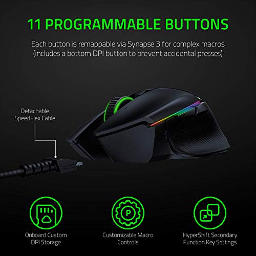 Razer Basilisk Ultimate HyperSpeed Wireless Gaming Mouse: Fastest Gaming Mouse Switch, 20K DPI Optical Sensor, Chroma RGB Lighting, 11 Programmable Buttons, 100 Hr Battery, Classic Black