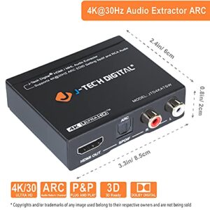 J-Tech Digital 4K30 HDMI Audio Extractor HDMI ARC Converter SPDIF + RCA Output HDCP1.4 Compatible with Dolby Digital/DTS CEC [JTD4KATSW]