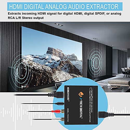 J-Tech Digital 4K30 HDMI Audio Extractor HDMI ARC Converter SPDIF + RCA Output HDCP1.4 Compatible with Dolby Digital/DTS CEC [JTD4KATSW]
