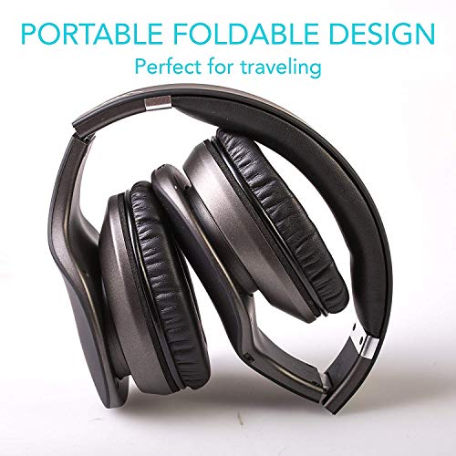 iHip Side Swipe Touch Control Wireless Bluetooth Headphones Over Ear - Foldable, Soft Memory-Protein Earmuffs, w/Built-in Mic and Wired Mode for PC/Cell Phones/TV - Black - Touch Only + Knob