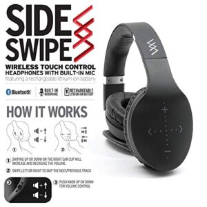 iHip Side Swipe Touch Control Wireless Bluetooth Headphones Over Ear - Foldable, Soft Memory-Protein Earmuffs, w/Built-in Mic and Wired Mode for PC/Cell Phones/TV - Black - Touch Only + Knob