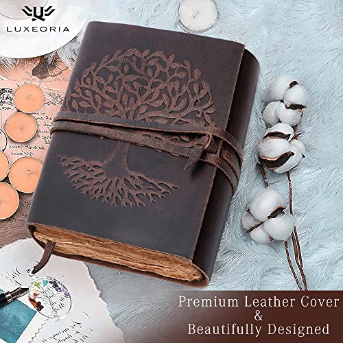 LUXEORIA Handmade Genuine Leather Journal for Women, Bullet Journal Notebook for Men, Personal Travel Journal Diary with Unlined Paper for Writing or Sketching | (6" x 8" - Vintage Brown)