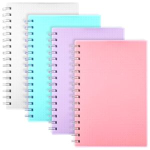 eoout dotted journal spiral notebook 4 pack a5 spiral dot grid notebook for school, office, artist writing drawing, 100 sheets/200 pages, blue, pink, purple, transparent