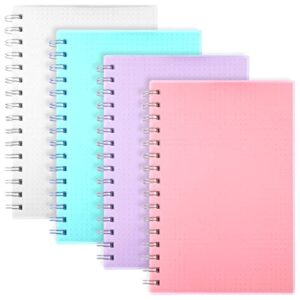 EOOUT Dotted Journal Spiral Notebook 4 Pack A5 Spiral Dot Grid Notebook for School, Office, Artist Writing Drawing, 100 Sheets/200 Pages, Blue, Pink, Purple, Transparent