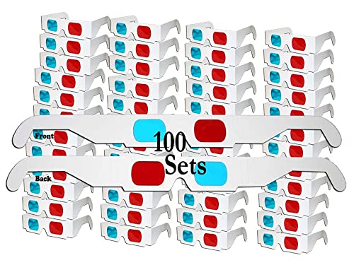 eLUUGIE 100 Pairs 3D Cardboard Glasses Glasses Universal Anaglyph 3D Glasses Cardboard Paper Red Blue Cyan or Movie (100 Pairs)