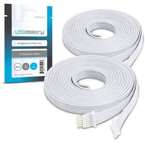 litcessory extension cable for philips hue lightstrip plus (10ft, 2 pack, white – micro 6-pin v4)