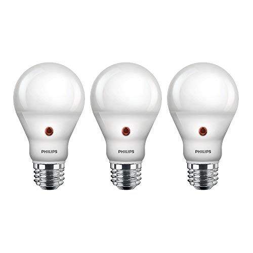 Philips LED Dusk-to-Dawn Outdoor A19 Light Bulb, Flicker-Free, 800 Lumen, Soft White Light (2700K), 8W=60W, E26 Base, 3-Pack (466599)