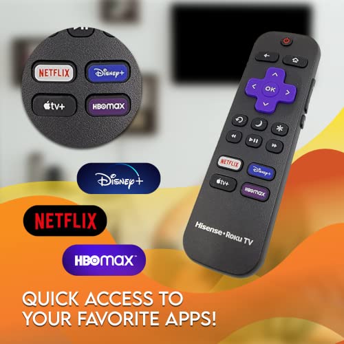 OEM Remote Control for Roku TV No Pairing Includes Volume Control Buttons & Netflix Disney+ Apple TV and HBO Shortcuts (Hisense 3226001217)