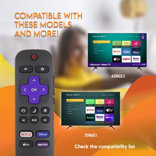 OEM Remote Control for Roku TV No Pairing Includes Volume Control Buttons & Netflix Disney+ Apple TV and HBO Shortcuts (Hisense 3226001217)