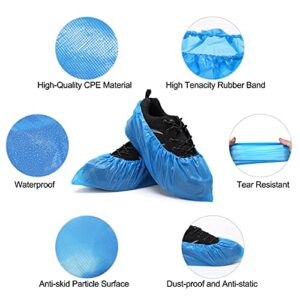 Hitituto Shoe Covers Disposable Non-slip for Indoors -100 Pack (50 Pairs) Waterproof Premium CPE Booties Shoes Protectors Coverings, fits up to size 11 US Men and 13 US Women, Blue, Large