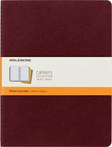 moleskine cahier journal, soft cover, xl (7.5″ x 9.5″) ruled/lined, cranberry red, mustard yellow, kraft brown, 120 pages (set of 3)