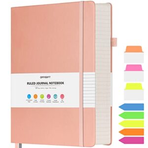 lined journal notebook, large a5 college ruled notebook, 314 numbered pages work notebook with index stickers, 100gsm thick paper, hardcover vegan leather journal for women men school office, pink
