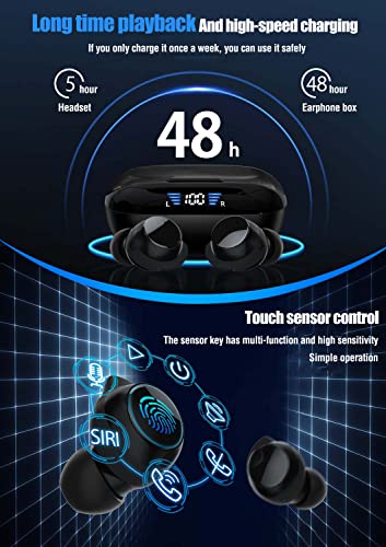 True Wireless Earbuds Bluetooth 5.3 Ear buds for iPhone Android TWS Waterproof IPX7 Earbuds in Ear Headphones for Sports Workout Running Gym Wireless Bluetooth Deep Bass Earphones with Microphone