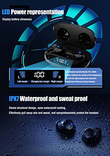 True Wireless Earbuds Bluetooth 5.3 Ear buds for iPhone Android TWS Waterproof IPX7 Earbuds in Ear Headphones for Sports Workout Running Gym Wireless Bluetooth Deep Bass Earphones with Microphone