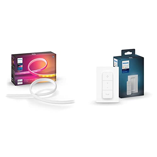 Philips Hue Gradient Ambiance Lightstrip (2m/6ft Base Kit with Plug) & v2 Smart Dimmer Switch and Remote, Installation-Free, Smart Home, Exclusively Smart Lights (2021 Version), White