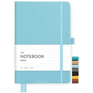 daolen college lined classic notebook journal [a5][ leather hardcover ][ 160 numbered pages ][ 100 gsm ] premium thick paper with inner pocket 5.5″x 8.15″ – (pastel blue, ruled)