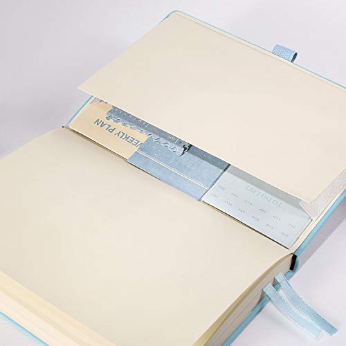 daolen College Lined Classic Notebook Journal [A5][ Leather Hardcover ][ 160 Numbered Pages ][ 100 gsm ] Premium Thick Paper with Inner Pocket 5.5"x 8.15" - (Pastel Blue, Ruled)