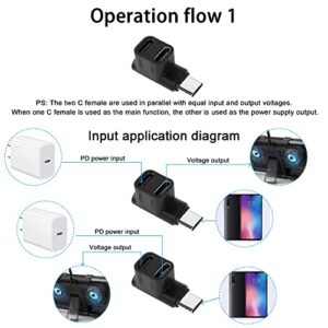 QIANRENON 1 to 2 USB C 3.1 90 ° Angle Adapter 10Gbps USB 3.1 Type C Male to USB C3.1 and USB C2.0 Dual Female Right Angle Connector, Support 4k@60HZ HD 100W, for Smartphone Laptop Tablet Steam Deck