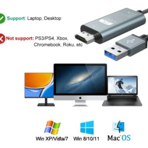 USB to HDMI Cable 6ft, USB 3.0 to HDMI Cable Adapter Male HD 1080P Monitor Suuport Audio Video for Monitor TV / Computer Mac OS Windows 10/8/7/Vista/XP