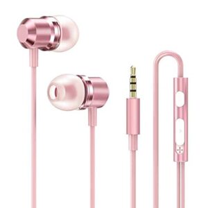 txhutsog rose gold earbuds, wired in ear headphones, stereo bass earphones with micphone, sport running headphones with volume control, women earphones compatible with smartphones mp3 tablet laptop