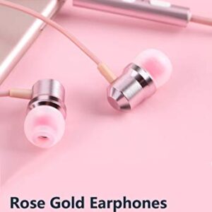TXHUTSOG Rose Gold Earbuds, Wired in Ear Headphones, Stereo Bass Earphones with Micphone, Sport Running Headphones with Volume Control, Women Earphones Compatible with Smartphones Mp3 Tablet Laptop