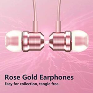 TXHUTSOG Rose Gold Earbuds, Wired in Ear Headphones, Stereo Bass Earphones with Micphone, Sport Running Headphones with Volume Control, Women Earphones Compatible with Smartphones Mp3 Tablet Laptop