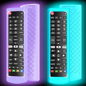 2 pack case for lg tv remotes, remote cover for lg smart tv remote control akb75095307 akb75375604 akb74915305 original, replacement silicone skin sleeve glow in the dark blue purple