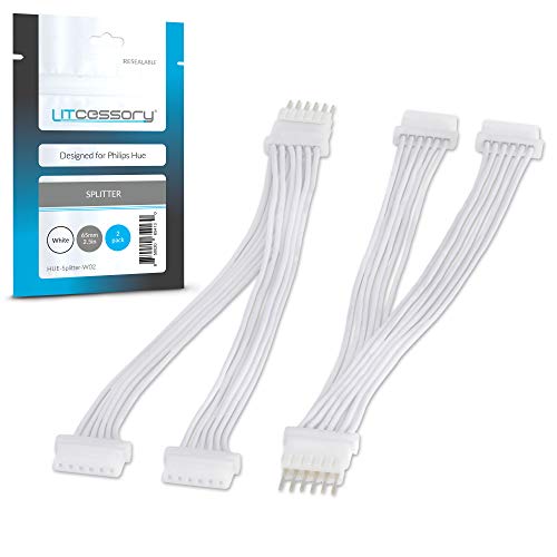 Litcessory Splitter for Philips Hue Lightstrip Plus (2 Pack, White - Micro 6-PIN V4)