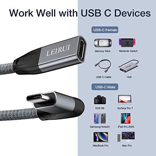 LEIRUI Right Angle USB C Extension Cable 0.65 FT, 90 Degree USB 3.1 (10Gbps) Type C Male to Female Extension Fast Charging Cable Compatible for Nintendo Switch,Thunderbolt 3 MacBook Pro,Samsung S10