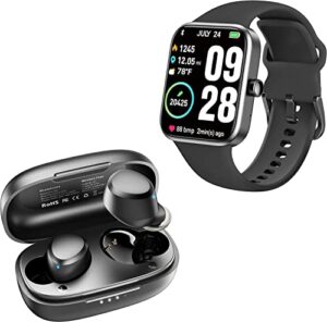 tozo a1 mini wireless earbuds bluetooth 5.3 black & tozo s2 44mm 2023 smart watch alexa built-in fitness tracker black