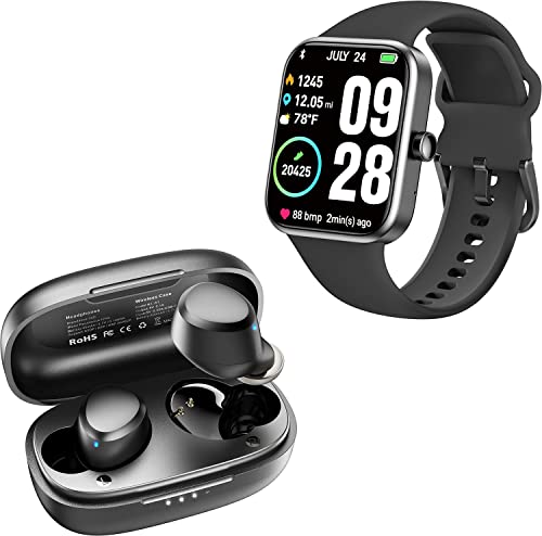 TOZO A1 Mini Wireless Earbuds Bluetooth 5.3 Black & TOZO S2 44mm 2023 Smart Watch Alexa Built-in Fitness Tracker Black