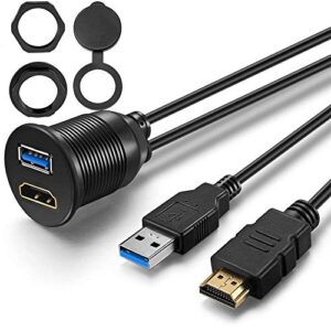 obvis usb3.0 hdmi mount cable – usb3.0 and hdmi extension flush dash panel mount cable for car boat motorcycle (6 feet)