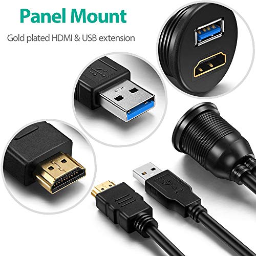 OBVIS USB3.0 HDMI Mount Cable – USB3.0 and HDMI Extension Flush Dash Panel Mount Cable for Car Boat Motorcycle (6 Feet)