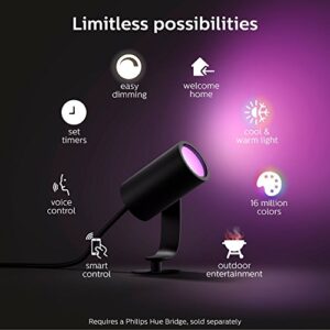 Philips Hue Lily White & Color Outdoor Spot Light Base kit, Black (New) & Lily White & Color Outdoor Smart Spot Light Extension, 1 Hue White & Color Smart Spot Light + Mount kit