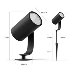 Philips Hue Lily White & Color Outdoor Spot Light Base kit, Black (New) & Lily White & Color Outdoor Smart Spot Light Extension, 1 Hue White & Color Smart Spot Light + Mount kit